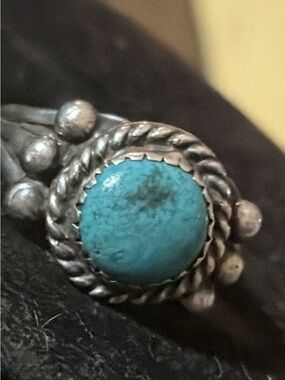 Navajo Turquoise Sterling Silver Ring. - signed